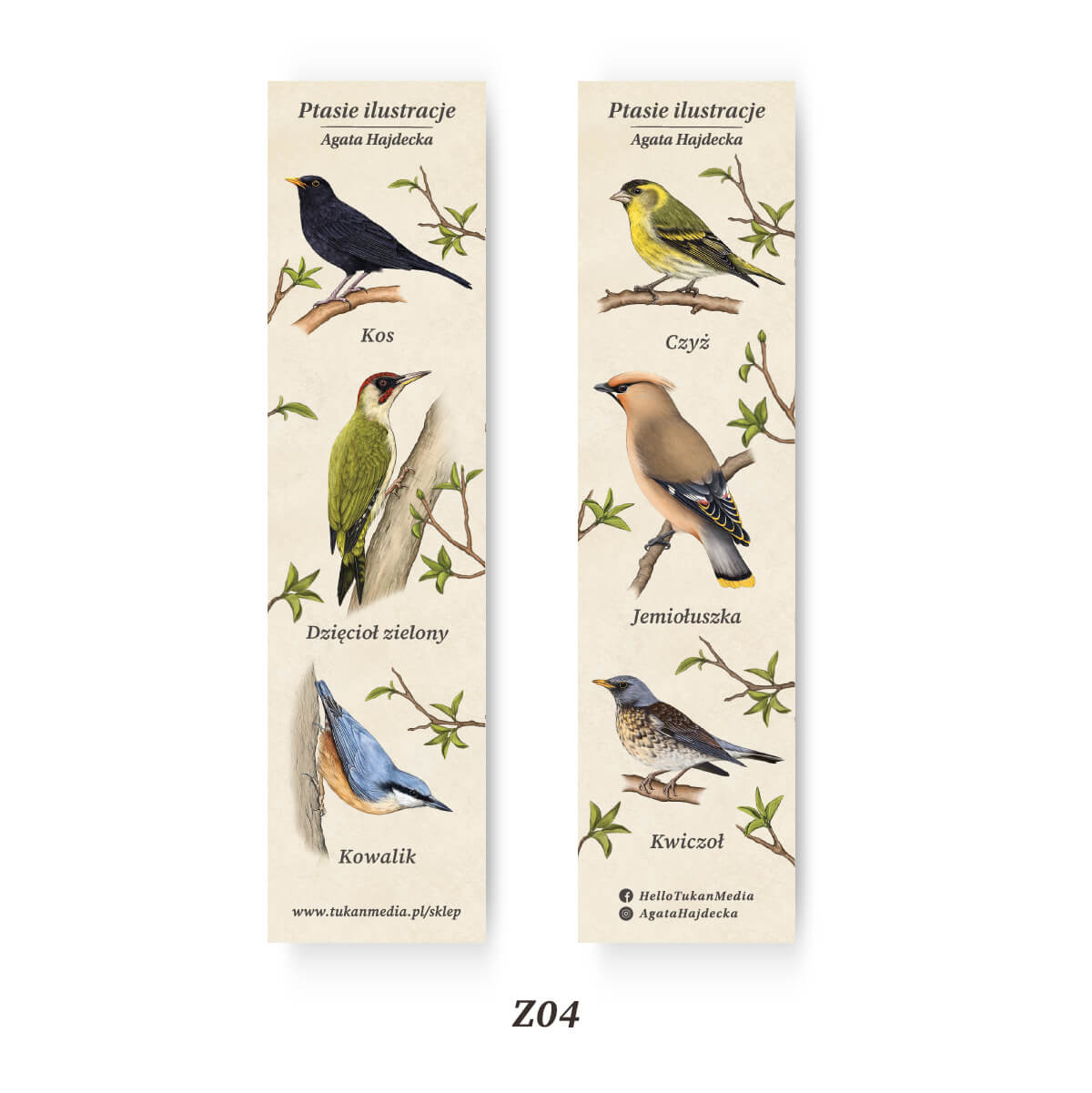 Ornitologiczna zakładka do książki z ptasimi ilustracjami