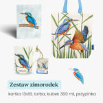 Zestaw prezentowy kubek torba, przypinka, kartka 13x18 zimorodek Tukan Media