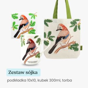 zestaw prezentowy podkładka pod kubek, torba i kubek 300 ml sójka Tukan Media
