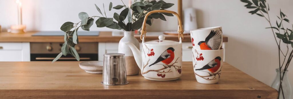 Prezent na parapetówkę dla miłośników natury ceramiczny czajnik i kubki