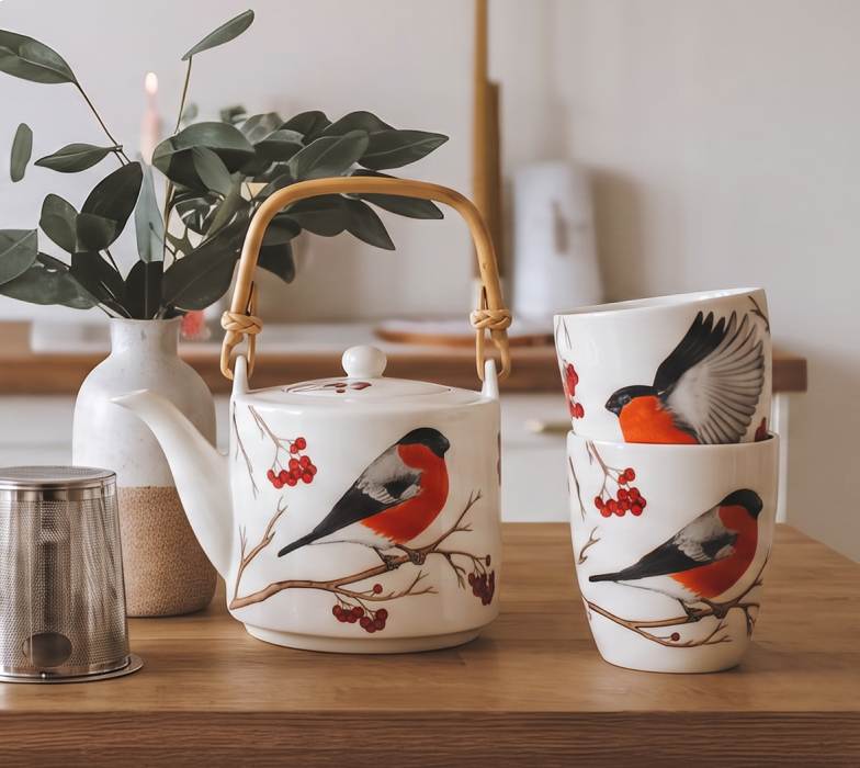 Prezent na parapetówkę dla miłośników natury ceramiczny zestaw do herbaty